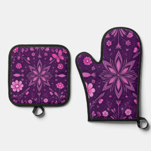 Flower Bloom Fairycore Pattern Oven Mitt & Pot Holder Set