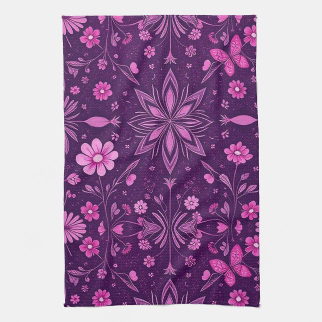 Flower Bloom Fairycore Pattern Tea Towel (Vertical)
