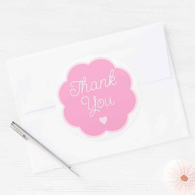 Flower Bloom New Baby Girl Thank You Card Classic Round Sticker (Envelope)