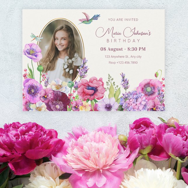 Flower bloom photo birthday  invitation (Creator Uploaded)