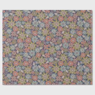Flower Blooms & Blossoms in Coral, Blue & Green Wrapping Paper