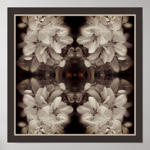 Flower Blossoms Black And White Abstract Vintage Poster