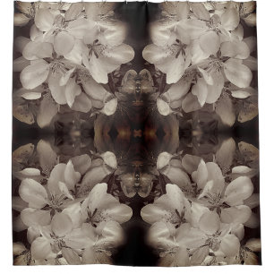 Flower Blossoms Black And White Abstract Vintage Shower Curtain