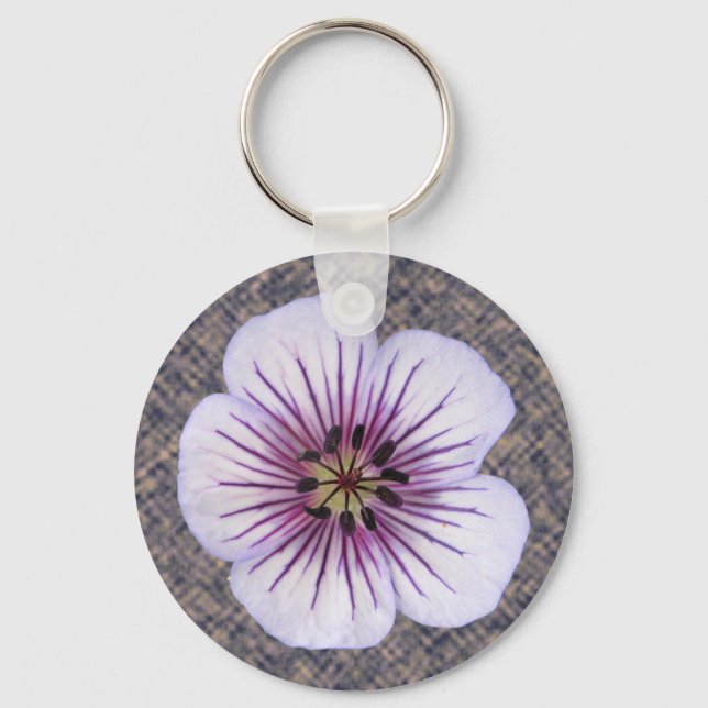 Flower Blue Geranium Photo Key Ring (Front)
