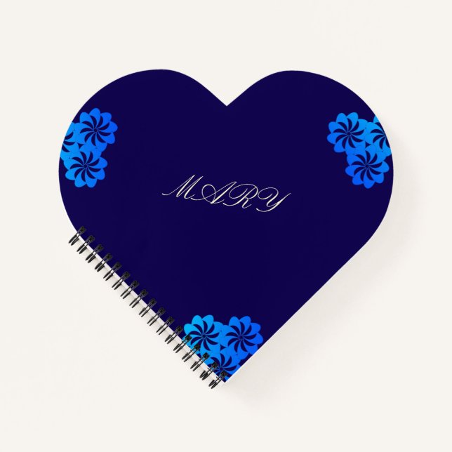 Flower Blue Personalised Notebook (Front)