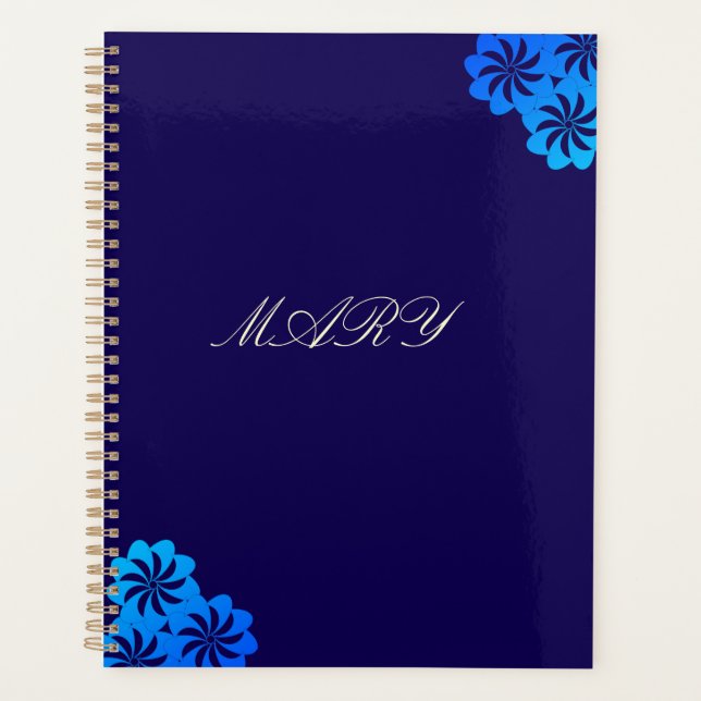 Flower Blue Personalised Planner (Front)