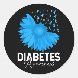 Flower Blue Ribbon Support Diabetes Awareness Classic Round Sticker