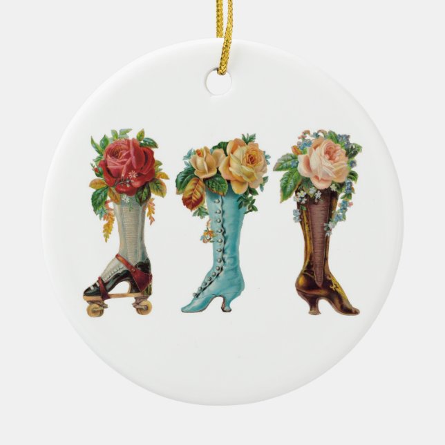 Flower Boots Ceramic Ornament (Front)