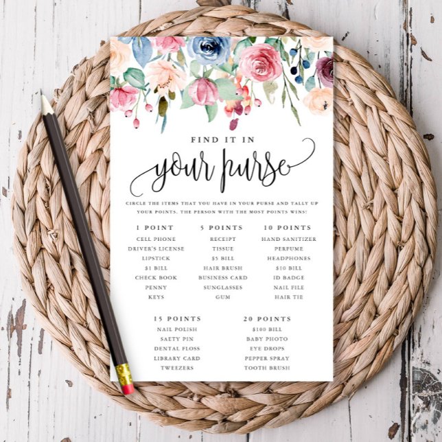 Flower Border Purse Scavenger Hunt Game Paper Card (Creator Uploaded)
