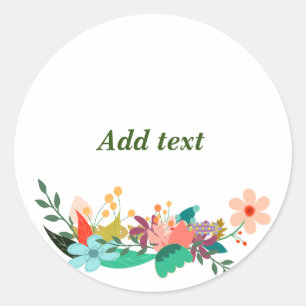 Flower Border Template, Customisable, Classic Round Sticker