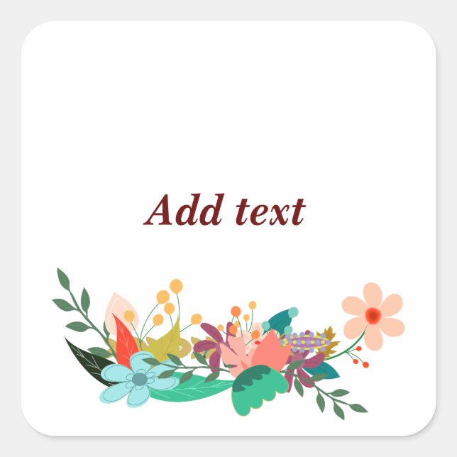 Flower Border Template, Customisable, Square Sticker (Front)