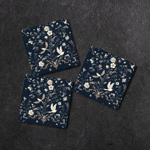flower botanical blue ceramic tile