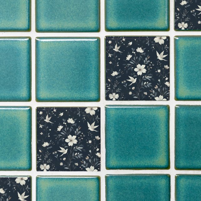 flower botanical blue ceramic tile (Creator Uploaded)
