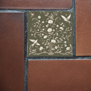flower botanical green ceramic tile