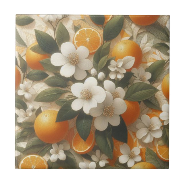 flower botanical oranges ceramic tile (Front)