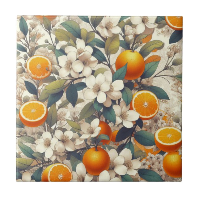 flower botanical oranges ceramic tile (Front)