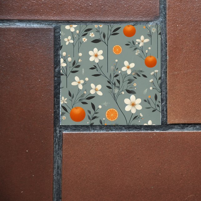 flower botanical oranges ceramic tile (Creator Uploaded)