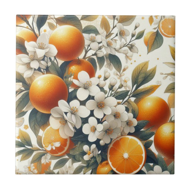 flower botanical oranges ceramic tile (Front)