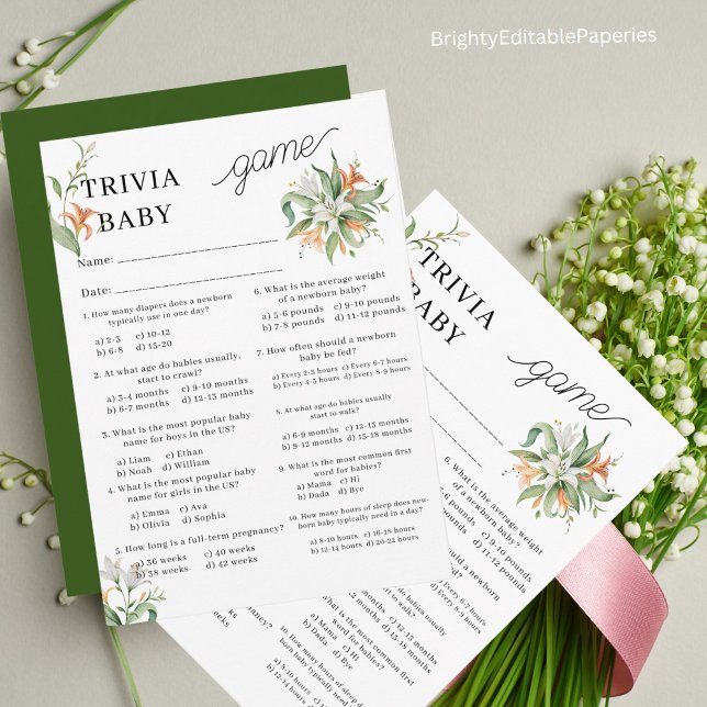 Flower Bouquet Baby Shower Trivia Gam Card (Creator Uploaded)
