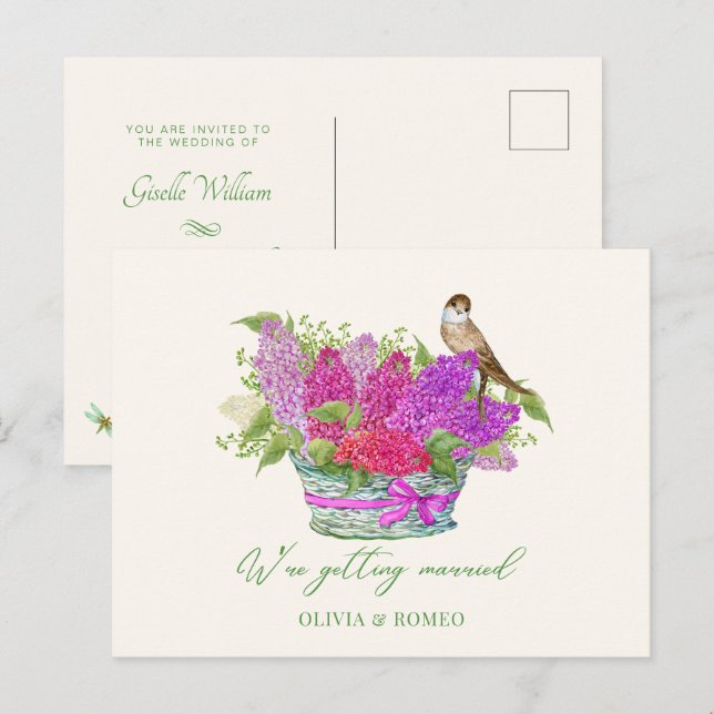 Flower bouquet bird wedding postcard (Front/Back)