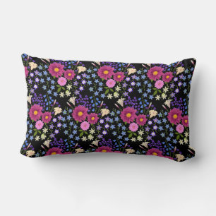 Flower Bouquet Black Lumbar Pillow