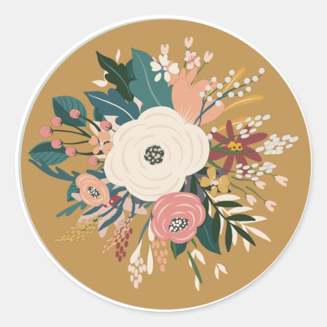 Flower Bouquet Classic Round Sticker (Front)