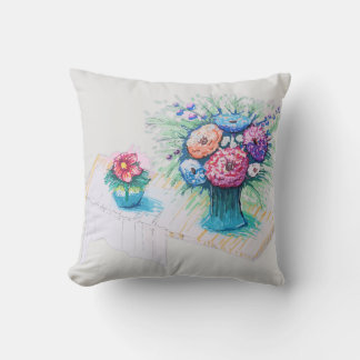Flower bouquet colourful and vibrant cushion
