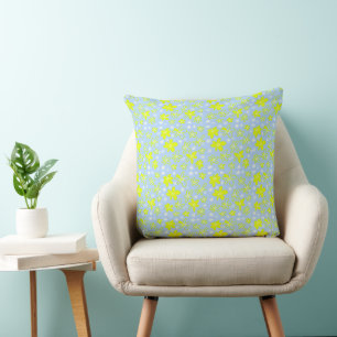 Flower Bouquet Daisy Light Blue Avocado White Cushion