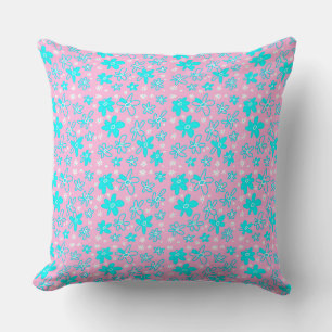 Flower Bouquet Daisy Meadow Pink Turquoise White Cushion