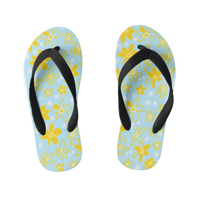 Flower Bouquet Daisy Meadow Sky Yellow White Kid's Thongs (Footbed)