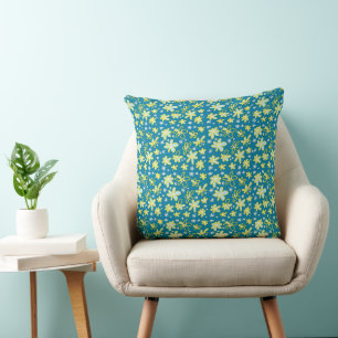 Flower Bouquet Daisy Meadow Teal Yellow Turquoise Cushion