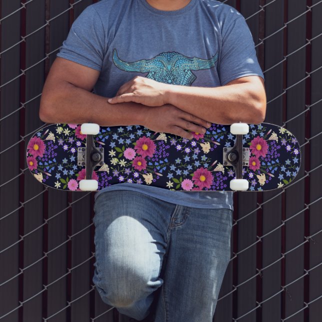 Flower Bouquet Dark Blue Skateboard (Outdoor 3)