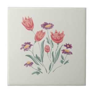 Flower Bouquet Delicate Floral Arrangements Ceramic Tile
