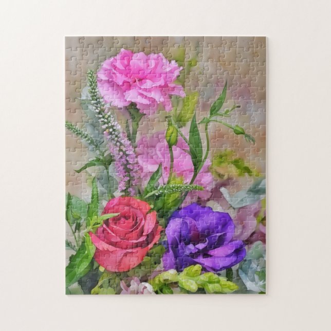 Flower Bouquet Floral Watercolor Style Art Jigsaw Puzzle (Vertical)