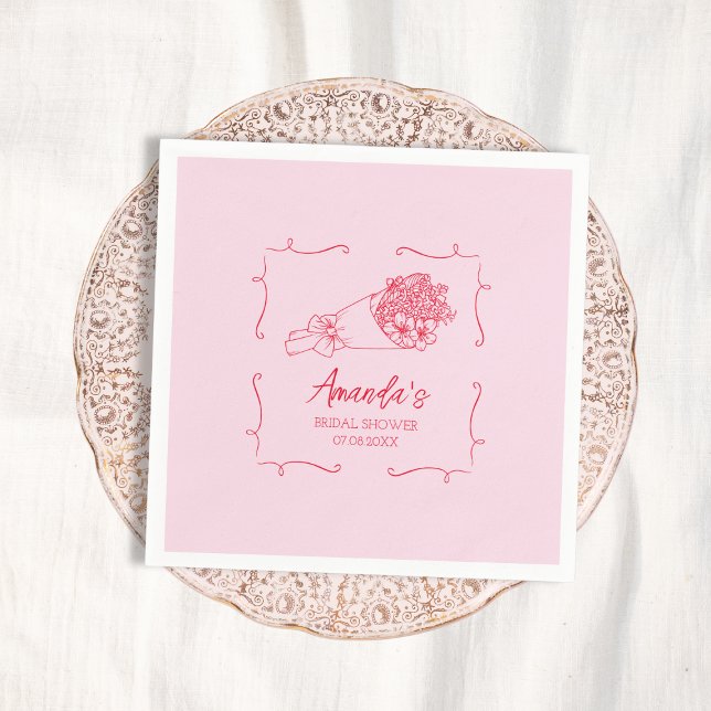 Flower Bouquet Hand Drawn Bridal Shower Napkin (Flower Bouquet Hand Drawn Bridal Shower Napkins)