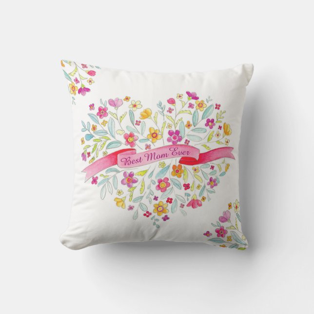 Flower bouquet heart art floral Best Mum pillow (Front)