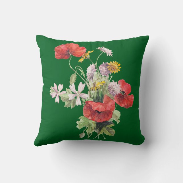 Flower Bouquet, Hunter Green Background, Cushion (Back)