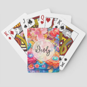  Flower Bouquet in Pink Orange & Blue Boho Playing Cards