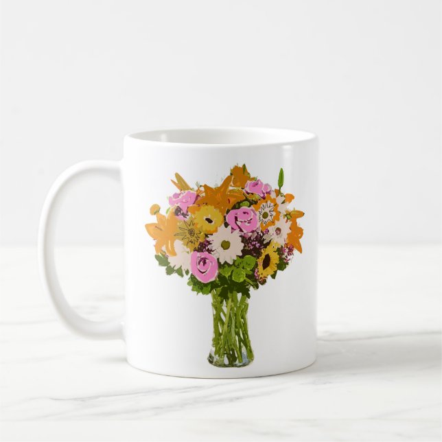 Flower Bouquet in Vase Painting Art Coffee Mug (Left)