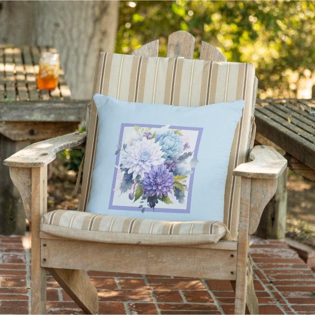 Flower bouquet light blue floral pattern cushion (Chair)