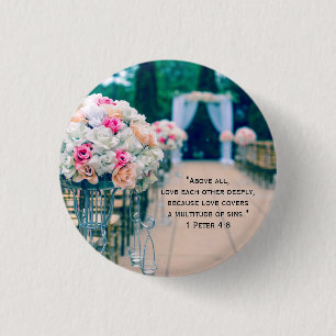 Flower Bouquet Love and Wedding Aisle Bible Verse 3 Cm Round Badge