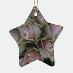 Flower Bouquet of Pink Green Roses Ceramic Ornament