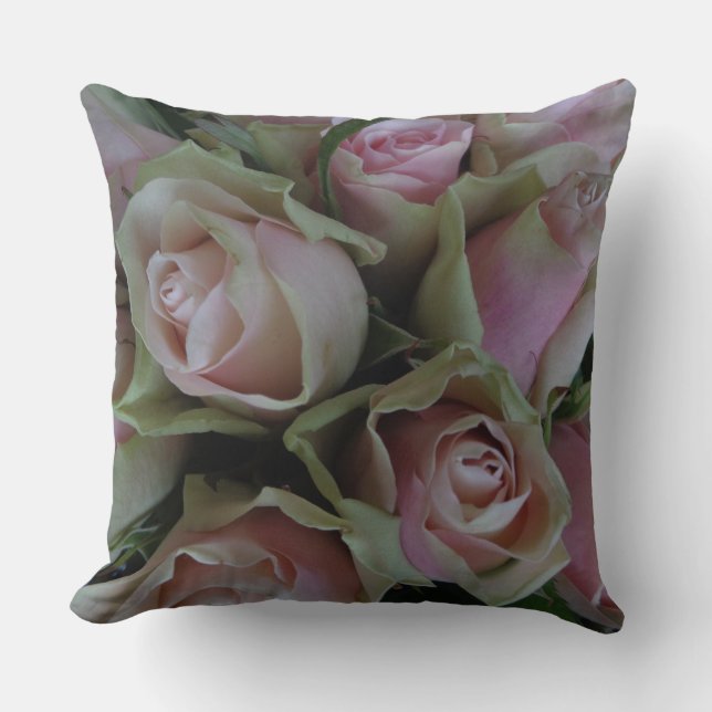 Flower Bouquet of Pink Green Roses Cushion (Front)