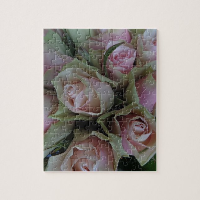 Flower Bouquet of Pink Green Roses Jigsaw Puzzle (Vertical)