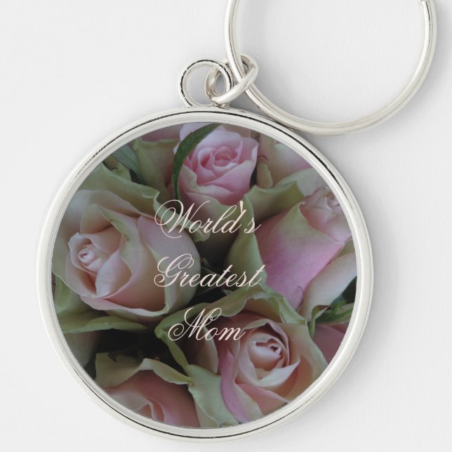 Flower Bouquet of Pink Roses Floral Keychain (Front)