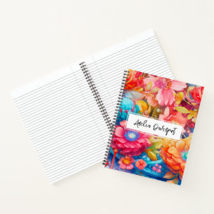 Flower Bouquet Orange & Blue Boho Notebook
