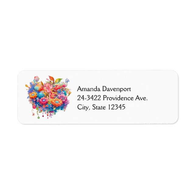 Flower Bouquet Orange & Blue Boho Return Address Label (Front)
