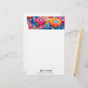 Flower Bouquet Orange & Blue Boho Stationery