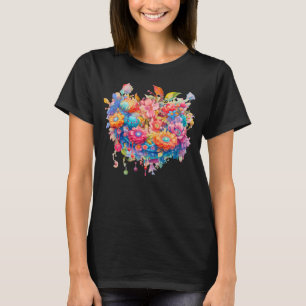 Flower Bouquet Orange & Blue Boho T-Shirt