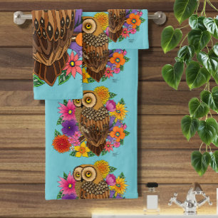 Flower Bouquet Owl Bath Towel Set